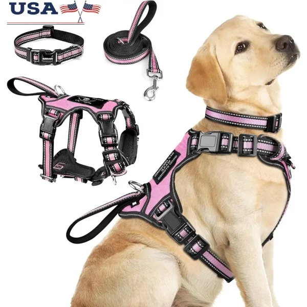 No Pull Harness Collar Leash Adjustable Small Medium Large Dogs