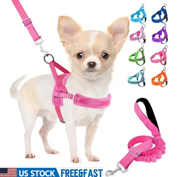 Adjustable Padded Dog Reflective Harness Leash Set